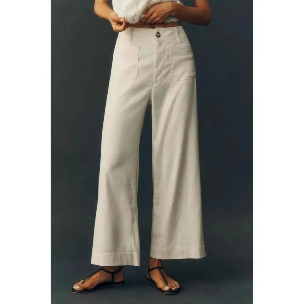 Maeve Anthropologie The Colette White Linen Viscose Blend Pants 27 Tall